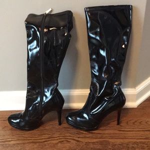 Colin Stuart patten leather platform boot.